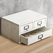 Vintage White Wood 3-Drawer Desktop Organizer-MyGift