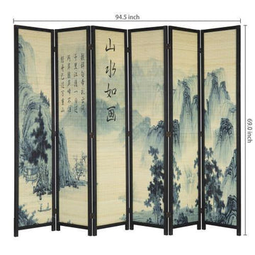 6-Panel Bamboo Room Divider with Asian Calligraphy Artwork – MyGift