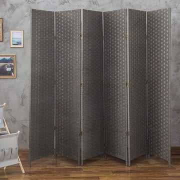 6-Panel Gray Woven Seagrass Room Divider – MyGift