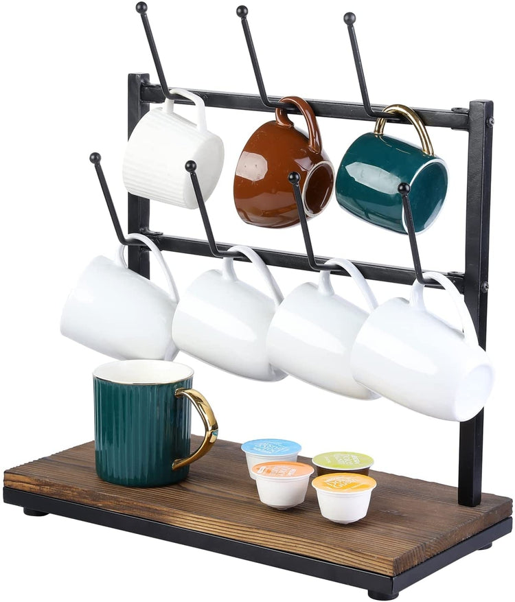 Rustic Coffee Cup Rack Table Top, Coffee Mug Holder, Kitchen Spice