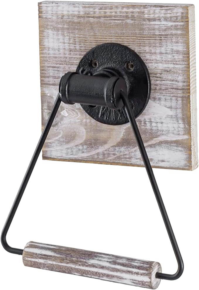 Rustic Cast Iron Hand Towel Ring, Bathroom Wooden Holder Rack