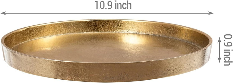 Gold Tone Cast Aluminum Round Serving Tray, Decorative Tabletop Centerpiece Base-MyGift