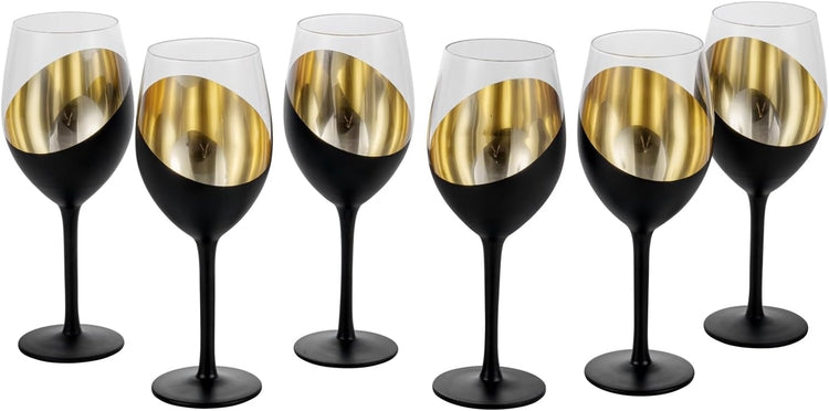 Matte Black & Gold Stemless Wine Glasses, Set of 6