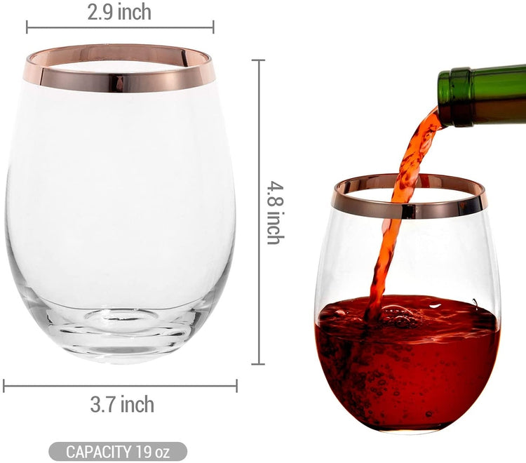 MyGift Modern Copper Accent Stemless Wine Glass Set, Red Wine Glasses Set  of 4