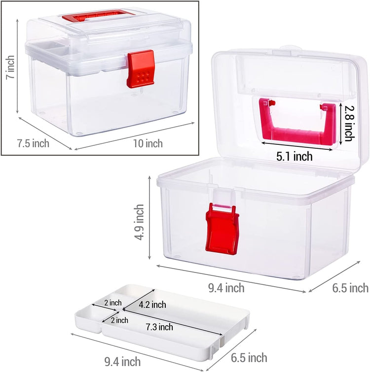 Clear Craft and Sewing Supplies Bin with Detachable Tray and Top