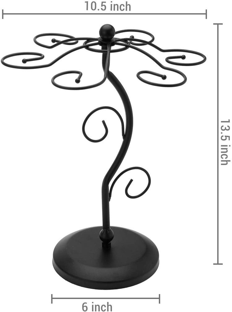 6-Hook Freestanding Black Metal Countertop Wine Glass Holder Rack, Stemware Tree Display Stand-MyGift