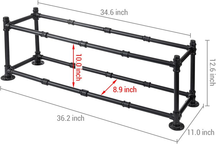 Tiered Matte Black Metal Pipe Freestanding Expanding Shoe Rack