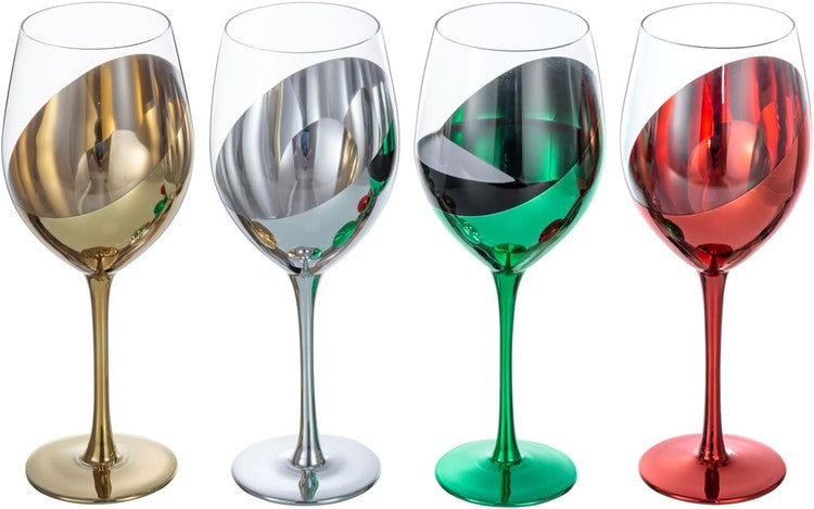 Wine Glasses Drinkware, Holiday Multicolored Metallic Angled Accent Drinking Glass Cups, Set of 4-MyGift