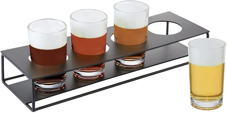 Black Metal Beer Flight Tasting Glasses Set Includes 5 oz Craft