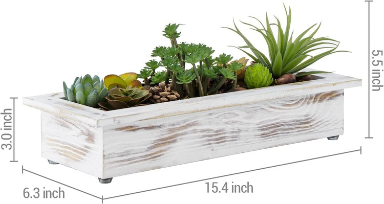 Whitewashed Wood Tabletop Window Box Trough Planter, Includes DIY Artificial Succulents, Pine Cones, Acorns, Moss Filler-MyGift