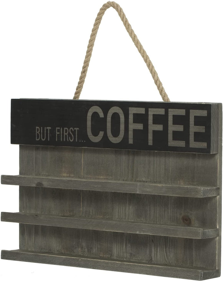 Wall Mounted Coffee Capsules Holder, Gray Brown Wood Coffee Bar Organizer  Storage Rack in Paddle Cutting Board with Rope