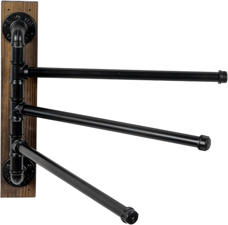 3 Tier Wall Mounted Brown Wood and Black Metal Bathroom Towel Rack, Towel Holder-MyGift