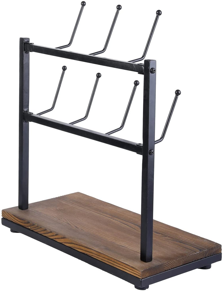 Rustic Countertop Coffee Mug Rack Holder Metal with Wooden Shelf -  Carbonized Wood - 16.5x6.3x17.1 inch - On Sale - Bed Bath & Beyond -  37235048