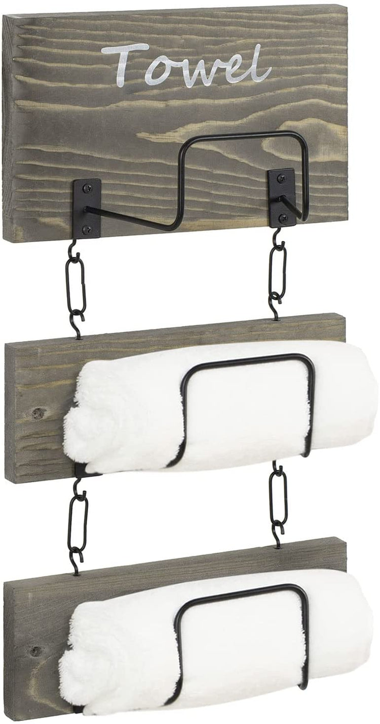 Wall Mounted Rolled Hand Towel Holders, 3-Tier Gray Wood Black Metal W –  MyGift