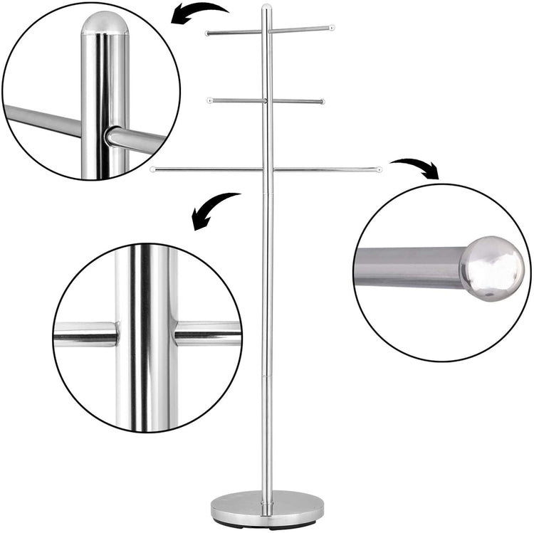 6-Rung Chrome-Plated Metal Bath Towel Rack, Freestanding Clothes Drying Stand-MyGift