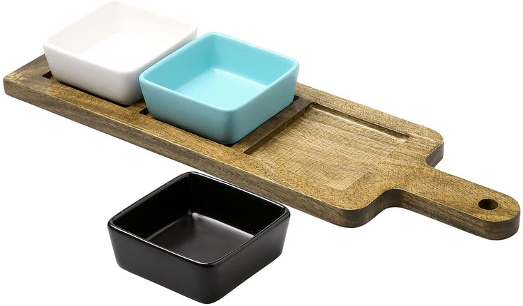 4 Piece Premium Acacia Wood Food Serving Platter, Paddle-Style