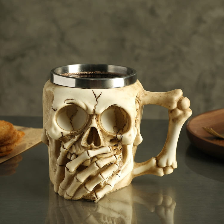 Skull and Bones Design Stainless Steel Coffee Mug Halloween Cup Gothic Drinkware-MyGift