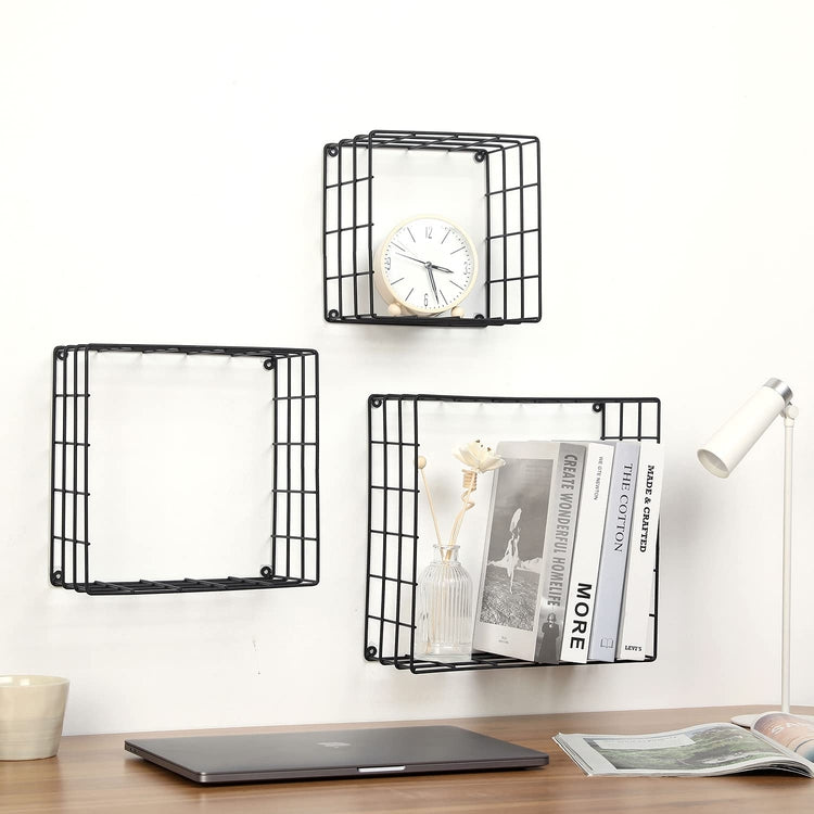 Black Metal Wire Bathroom Floating Shelves, Decorative Wall Shadow