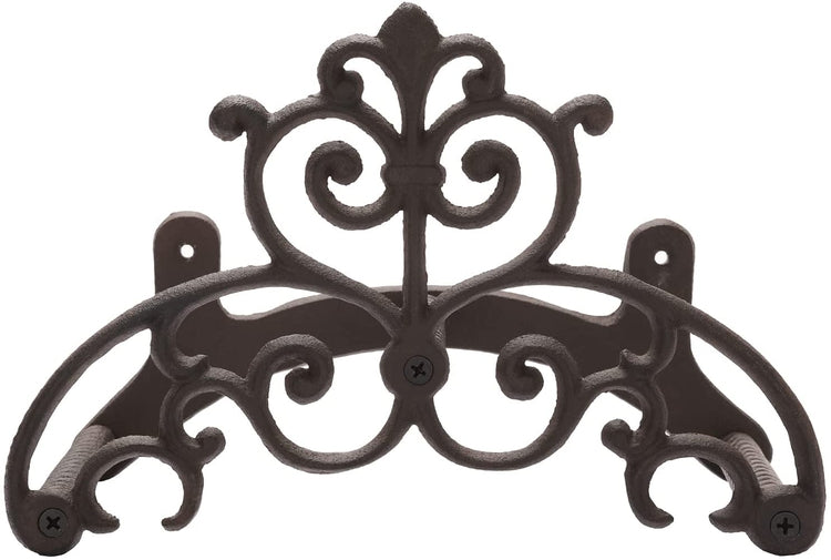 Wall Mounted Brown Cast Iron Scrollwork Garden Hose Holder Reel Storage Rack-MyGift