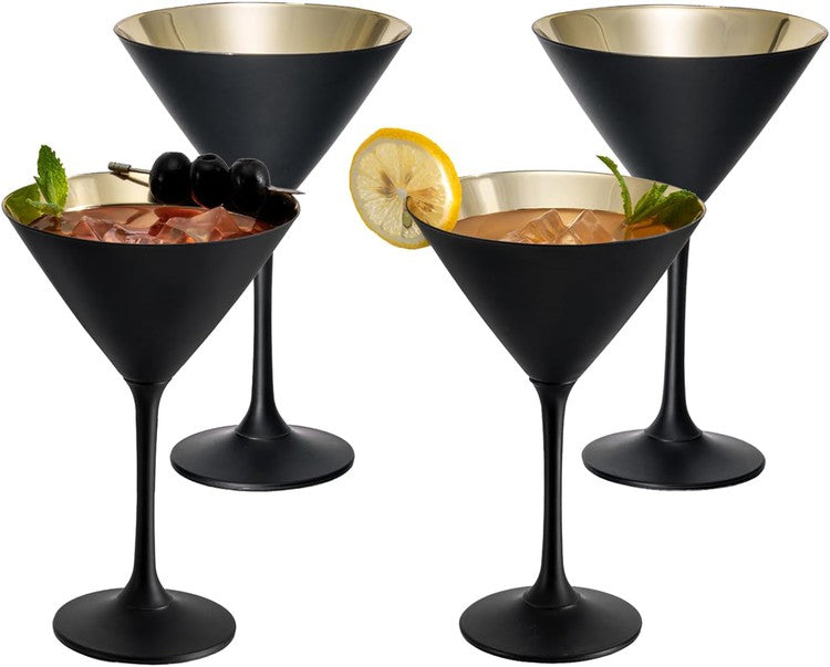 Black and Gold Martini Glasses, Drinking Glass for Wedding, or