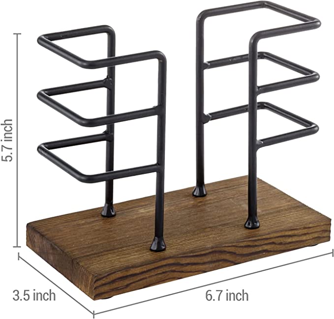 Burnt Wood and Industrial Black Metal Napkin Holder Rack with 3 Salt P –  MyGift