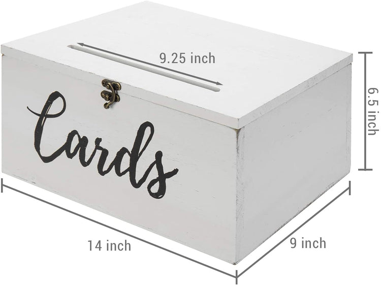 Vintage Gray Wood Wedding Card Box with Lid
