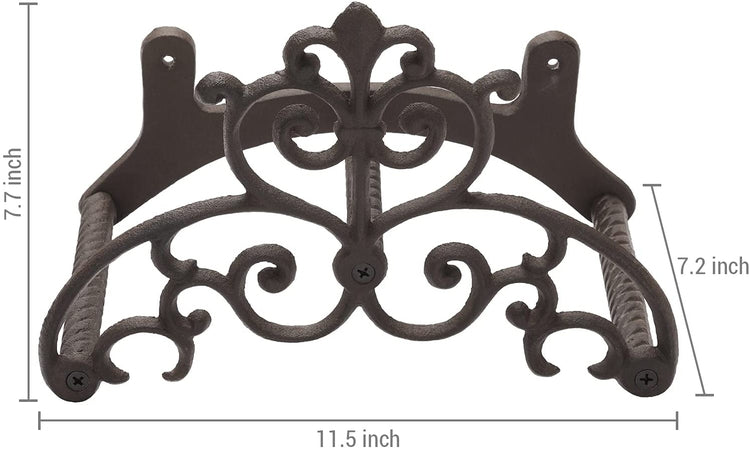 Wall Mounted Brown Cast Iron Scrollwork Garden Hose Holder Reel Storage Rack-MyGift