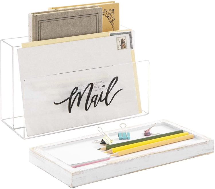 Clear Acrylic Mail Sorter with Removable Whitewashed Wood Tray Base, D –  MyGift