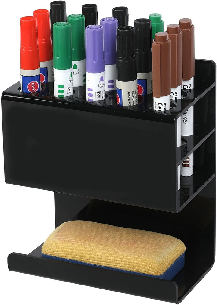 Wall Mounted Tiered Black Acrylic Dry Erase Whiteboard Marker and Eraser Storage Holder Stand-MyGift