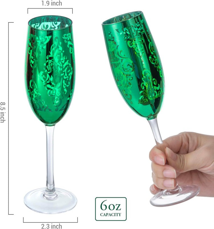 Set of 4, 6 oz Christmas Metallic Plated Stemmed Champagne Flutes, Holiday  Multicolored Toasting Sparkling Wine Glasses