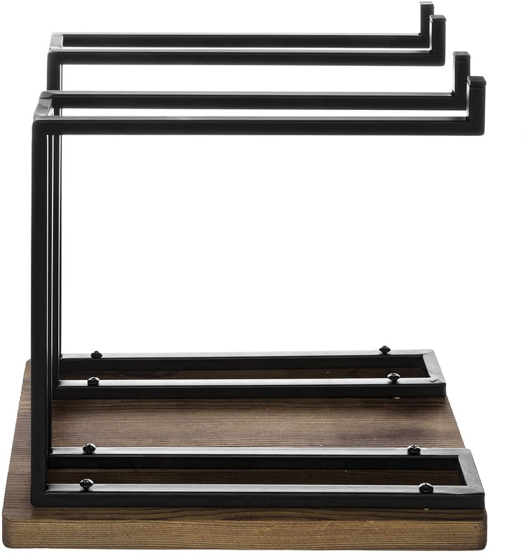 Countertop Wine Glass Stemware Holder Stand with Industrial Black Metal Double Racks and Wooden Base-MyGift