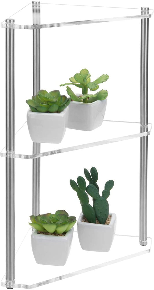 3-Tier Clear Acrylic and Metal Tabletop Corner Retail Display Stand-MyGift