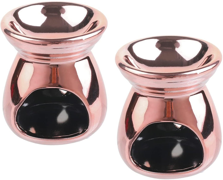 Set of 2, Copper Ceramic Essential Oil Diffuser, Wax Warmer Tealight Candle Holder with Stars and Moon Cutout Design-MyGift