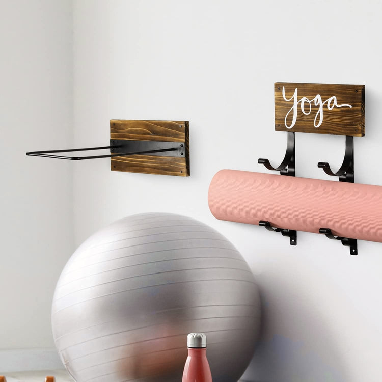 Yoga Mat Holder Wall Mount Home Gym Storage Rack - Fully Customizable Yoga  Mat Wall Holder Wood