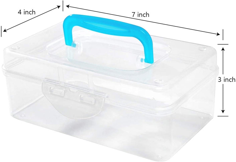 Multi Purpose Clear Plastic Travel Storage Box, Blue Handle Portable Transparent Container Bin-MyGift