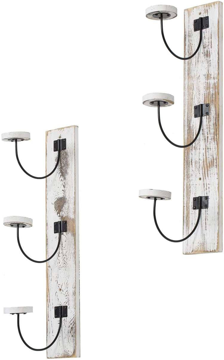 Whitewashed Wood and Black Metal Wire Wall Mounted Vertical Hat Rack, Set of 2