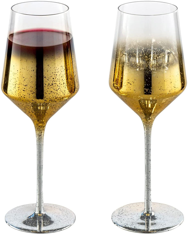 Wine Glasses, Gold Plated Smoky Gradient Party Cocktail Stemmed Glasses, Set of 2