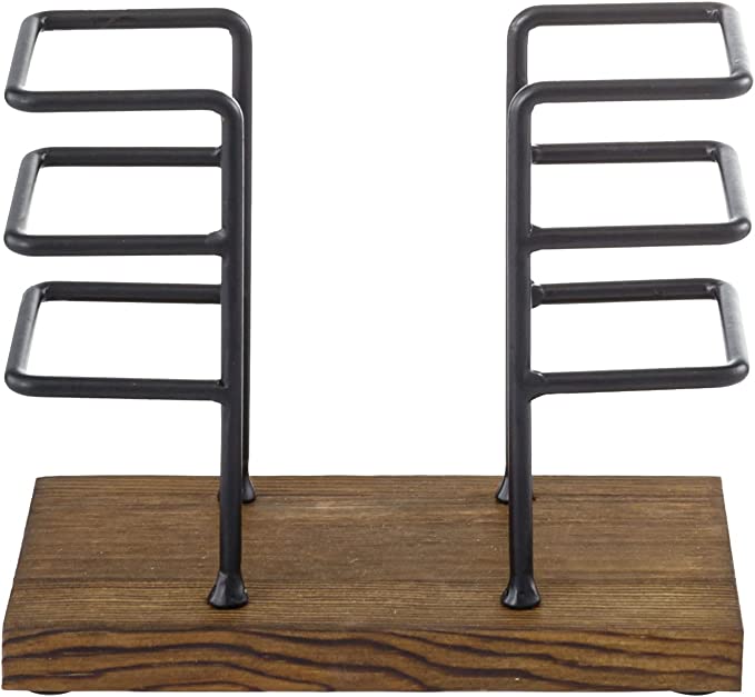 Burnt Wood and Industrial Black Metal Napkin Holder Rack with 3 Salt P –  MyGift