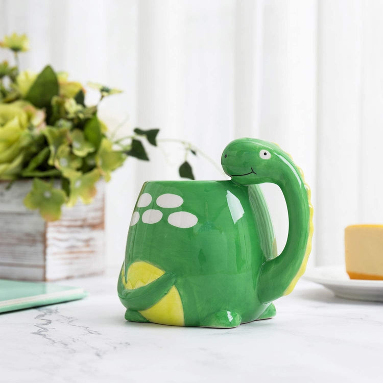 Adorable Deep Green Brontosaurus Dinosaur Cartoon Ceramic Coffee Mug-MyGift