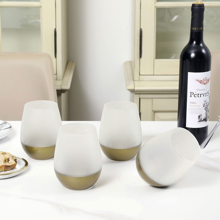 Stemless Wine Glasses with Frosted Glass and Brass Bottom Accent, Set –  MyGift