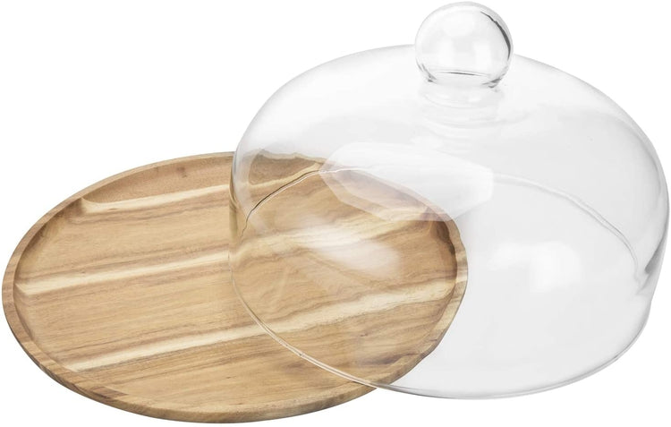 Acacia Wood Cheese & Dessert Cake Plate with Glass Dome – MyGift