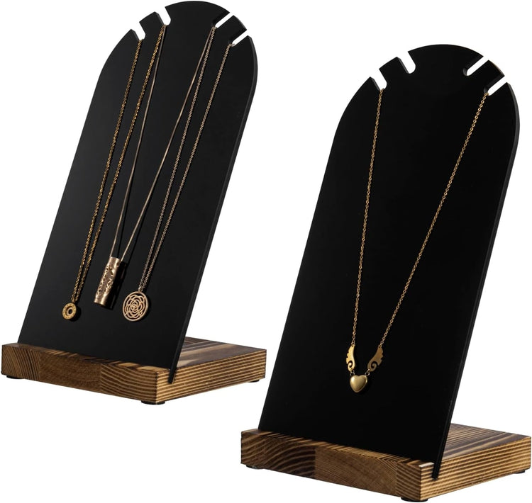 Black Acrylic Necklace Holder with Wood Base, Tabletop Jewelry Easel Stand Retail Display, Set of 2-MyGift