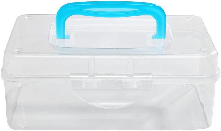 Multi Purpose Clear Plastic Travel Storage Box with Blue Handle