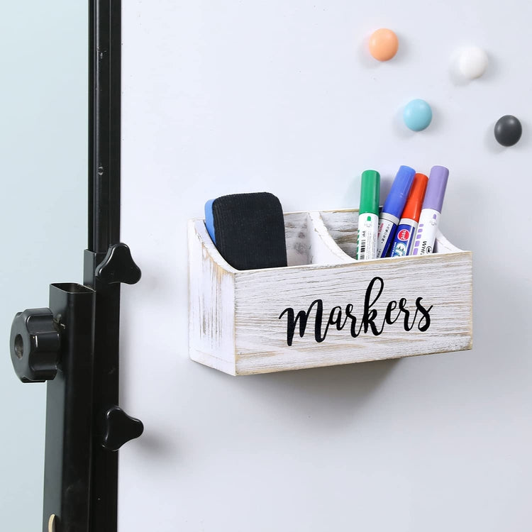 Wall Mounted Dry Erase Marker Storage Bin, Weathered Gray Wood Whiteboard  Accessories Holder Caddy with Chalkboard