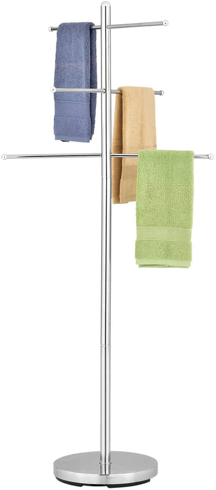 6-Rung Chrome-Plated Metal Bath Towel Rack, Freestanding Clothes Drying Stand-MyGift