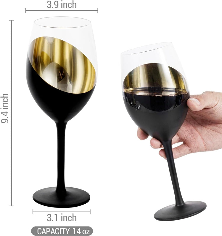 Matte Black and Gold Stemmed Wine Glasses, Elegant Angled Design Wine –  MyGift