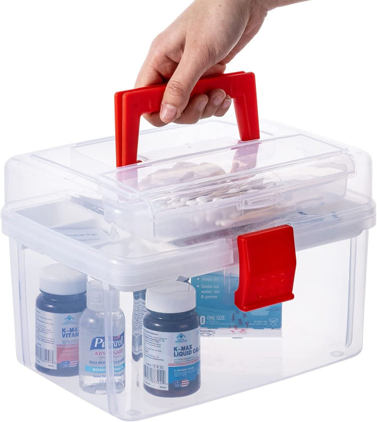 Parlynies First Aid Storage Box, Medicine Box, Plastic Clear Storage Bin, 1 Pack
