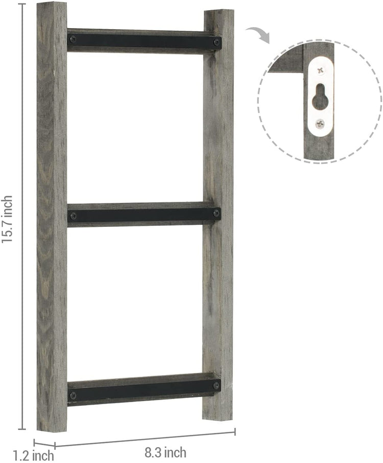 Gray Wood Ladder Sunglass Holder Rack with Metal Hanging Rail, Wall Mounted Tiered Retail Eyewear Storage Display Stand-MyGift