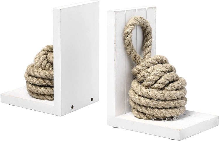 Nautical Knot Rope and White Wood Beach House Decorative Bookends, 2 P –  MyGift