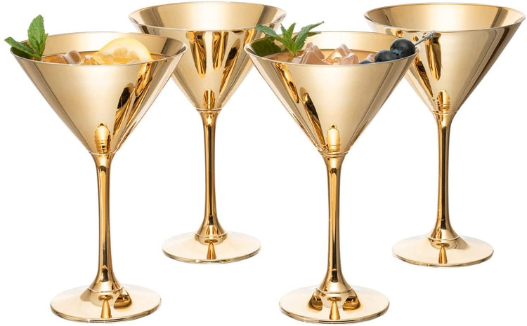 Set of 4, 8-Ounce Metallic Gold Tone Martini Glasses, Golden Drinking Glass for a Cocktail Party, Wedding, or Dinner-MyGift